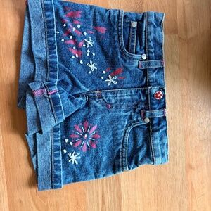 denim shorts, girls size 2T upscale by artist Jeanne Prom
